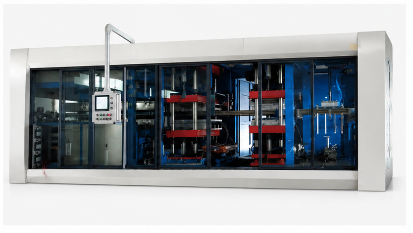 Positive and negative pressure three-station integrated blister molding machine